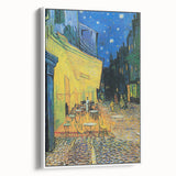 Vintage poster art of Van Gogh's painting on a framed canvas, featuring vibrant color splashes, ideal for living room decor.