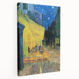 Vincent van Gogh inspired print on stretched canvas, featuring swirling blue and yellow tones, ideal for kitchen wall art.