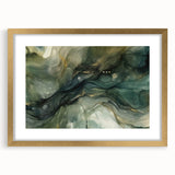 Abstract wall art featuring vibrant gold strokes on a textured mat, elegantly framed, ideal for modern home decor and artistic settings. Perfect for adding sophistication and color to any interior space.