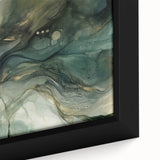 Close-up of a framed abstract wall art piece showcasing vibrant strokes in blue, orange, and gold hues, adding a modern artistic touch to any decor.