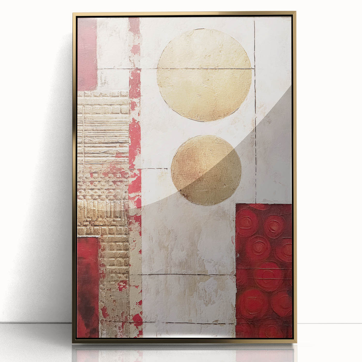 Framed abstract strokes wall art with gold accents, showcasing a modern design in acrylic. Perfect for adding elegance to contemporary decor.