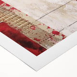 Abstract wall art featuring colorful strokes on a rolled canvas, showcasing vibrant hues of blue, orange, and yellow, perfect for modern home décor.