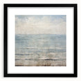 Abstract strokes wall art framed in black matting, showcasing dynamic brush strokes in shades of blue and gold, ideal for modern home decor.