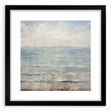 Abstract strokes wall art framed in black matting, showcasing dynamic brush strokes in shades of blue and gold, ideal for modern home decor.