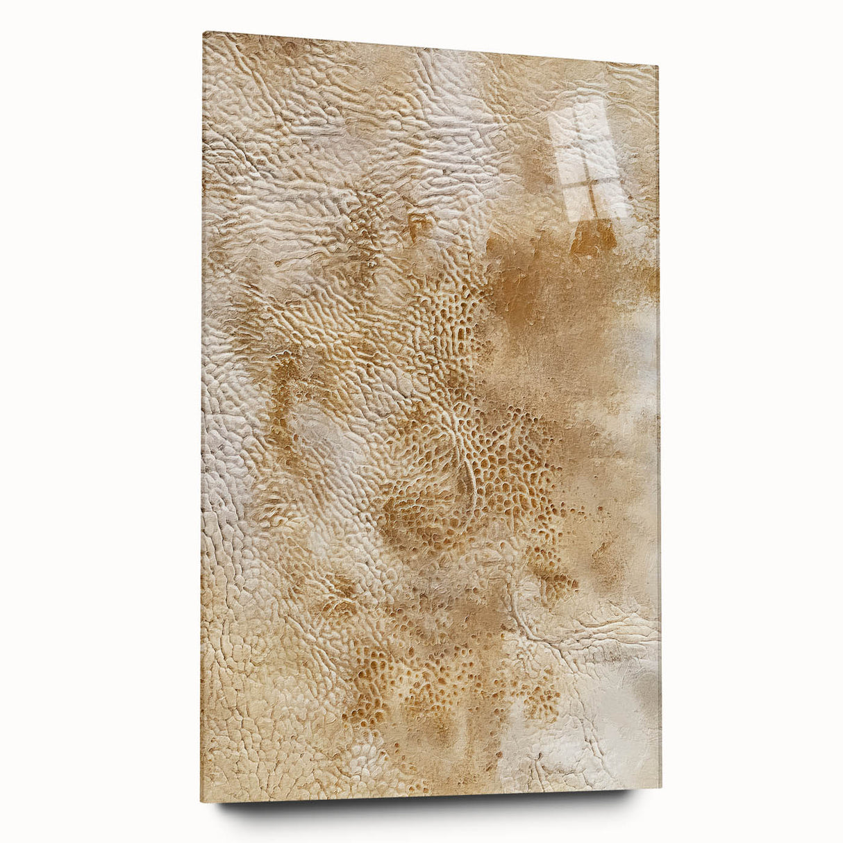 Abstract wall art featuring vibrant strokes in blue, orange, and yellow on acrylic glass, showcasing a modern design ideal for contemporary interiors.