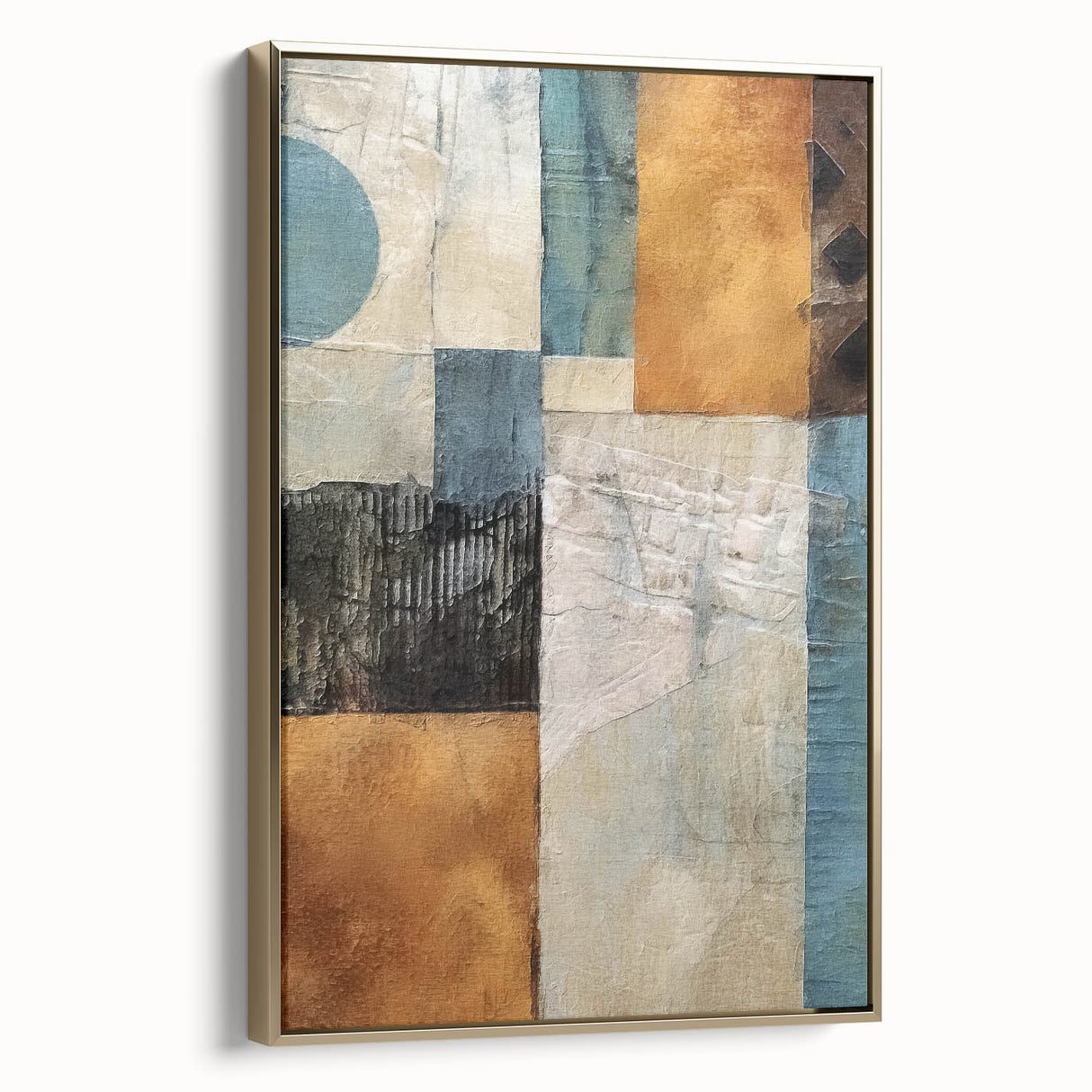 Framed canvas wall art featuring abstract strokes in gold and black, showcasing a modern design that adds elegance to any interior decor.