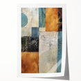Abstract wall art print featuring vibrant strokes in shades of blue, orange, and yellow, rolled and ready for display, ideal for modern home decor.