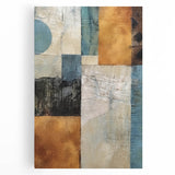 Abstract wall art featuring vibrant strokes of blue, orange, and yellow on a stretched canvas, ideal for modern home décor, adding a bold artistic touch to any space.