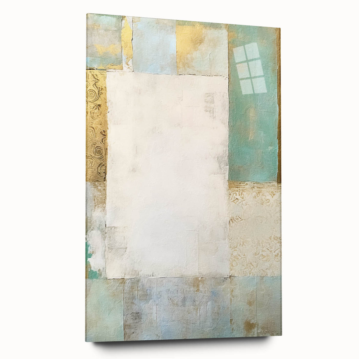 Abstract wall art featuring vibrant, swirling strokes in shades of blue, orange, and green on acrylic glass, showcasing a modern design perfect for contemporary decor.