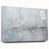 Abstract wall art print featuring vibrant strokes in shades of blue, orange, and yellow, displayed in a sleek acrylic frame, showcasing modern artistic flair for contemporary decor.