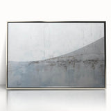 Framed acrylic wall art featuring abstract strokes in silver and white, perfect for modern decor. Ideal for enhancing living room or office aesthetics.