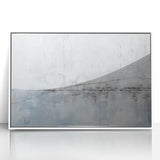 Framed abstract wall art featuring colorful strokes in various shades of blue, yellow, and pink, set against a sleek white background, perfect for modern decor.