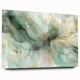 Abstract wall art featuring vibrant strokes in shades of blue, orange, and yellow, displayed in a sleek acrylic frame with visible pins, perfect for modern decor.