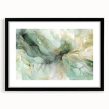 Abstract wall art featuring vibrant strokes in a black frame with a mat, showcasing a modern design perfect for contemporary home decor. Ideal for adding color and elegance to living spaces.