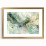 Abstract wall art framed in gold featuring multicolored strokes, designed to enhance modern decor, showcasing vibrant hues of blue, pink, and yellow.