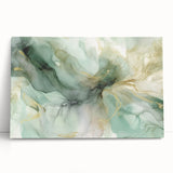 Abstract wall art featuring vibrant strokes in shades of blue, orange, and yellow, printed on stretched canvas and leaning against a neutral wall, ideal for modern decor.