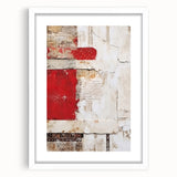 Abstract wall art featuring bold strokes in shades of blue, orange, and yellow, framed with a white mat, enhancing modern interior decor aesthetics.