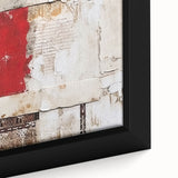 Close-up of a framed abstract canvas art piece showcasing vibrant strokes in shades of blue, orange, and yellow, perfect for modern home decor.