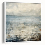 Framed canvas wall art showcasing an abstract design with dynamic strokes in white and gray tones, perfect for modern home decor.