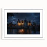 Framed landscape artwork showcasing a scenic castle view, elegantly matted with a white border, perfect for enhancing home decor. Ideal for art lovers and interior design enthusiasts.