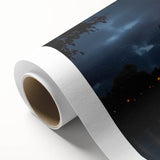 Rolled canvas artwork depicting a stunning landscape featuring a majestic castle surrounded by lush greenery, designed for wall display and home decor enhancement.