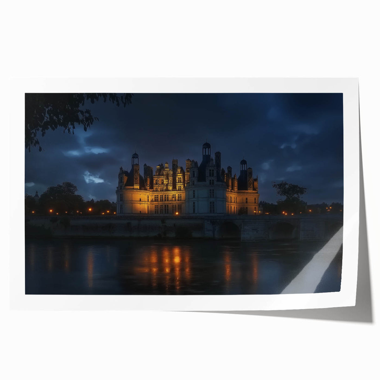 Rolled print showcasing a scenic landscape with a majestic castle, featuring vibrant colors and intricate details, packaged securely for easy display and preservation.