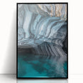 Framed acrylic artwork showcasing a stunning landscape with intricate cave formations, featuring a sleek black frame that enhances its modern aesthetic.