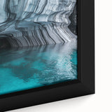 Framed canvas artwork showcasing a stunning close-up of a serene cave landscape, highlighting intricate textures and earthy tones, ideal for nature-inspired decor.