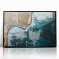 Framed acrylic artwork showcasing dramatic cliffs under a vibrant sunset, featuring a sleek black frame that enhances the landscape’s colors and details.
