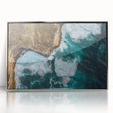 Framed acrylic landscape artwork depicting dramatic cliffs under a vibrant sunset, showcasing rich colors and detailed textures for an elegant home decor accent.