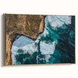Framed canvas artwork showcasing a scenic landscape of majestic cliffs with a gold side view, perfect for enhancing home decor and adding elegance to any room.