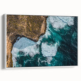 Framed canvas artwork depicting a stunning landscape of cliffs under a vibrant sunset, showcasing rich colors and detailed textures, ideal for home decor enhancement.