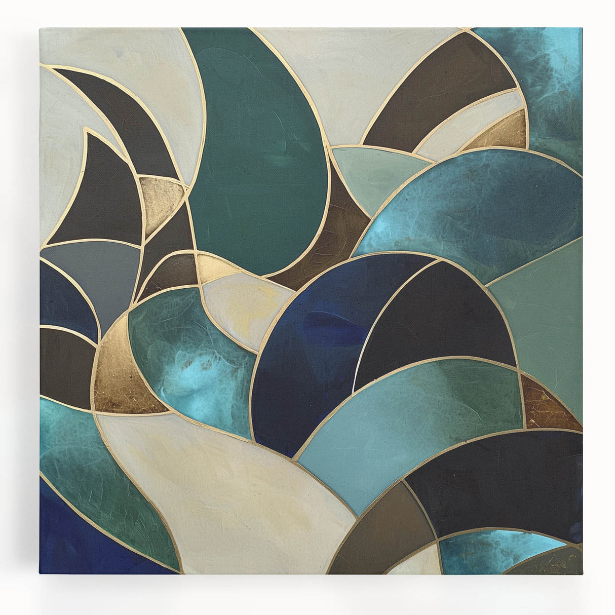 Elegant Geometric Bedroom Wall Art - Teal and Gold Canvas Print