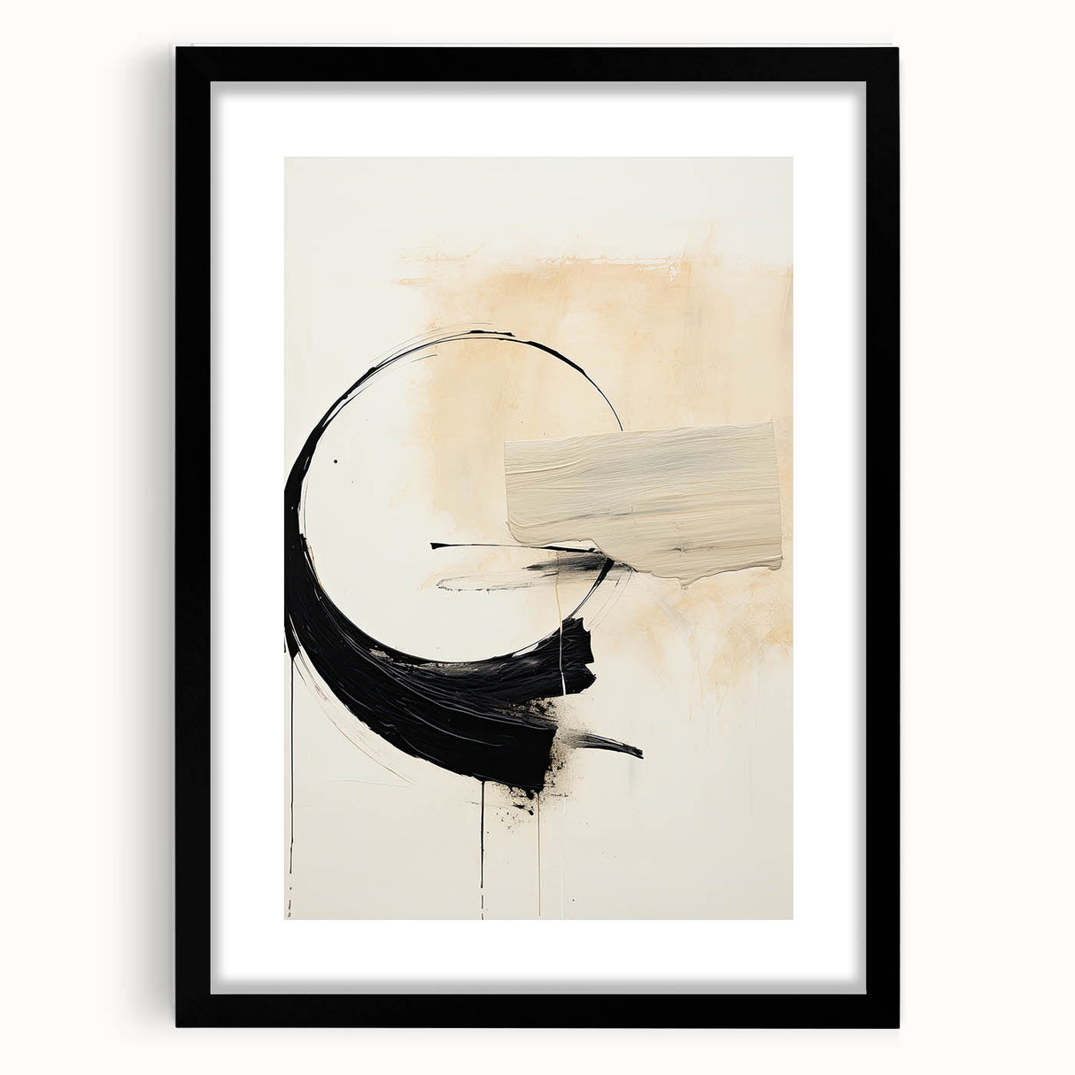 Framed Art for Dining Spaces - Abstract Black, White & Beige Print