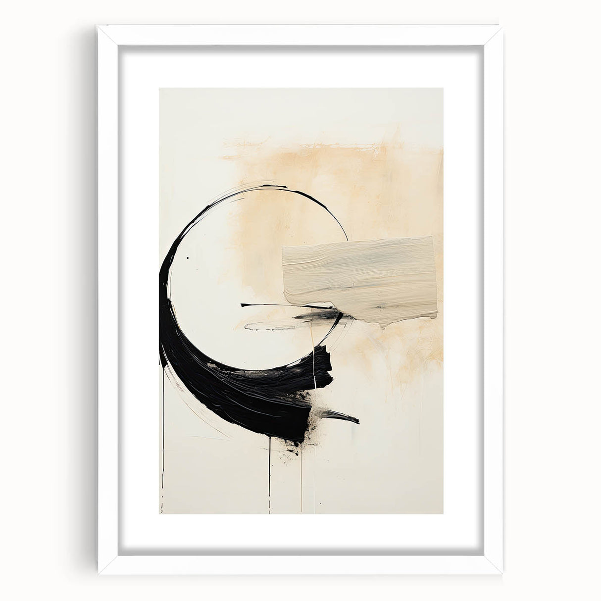 Framed Art for Dining Spaces - Abstract Black, White & Beige Print
