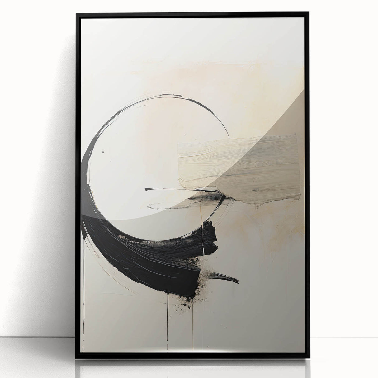 Framed Art for Dining Spaces - Abstract Black, White & Beige Print