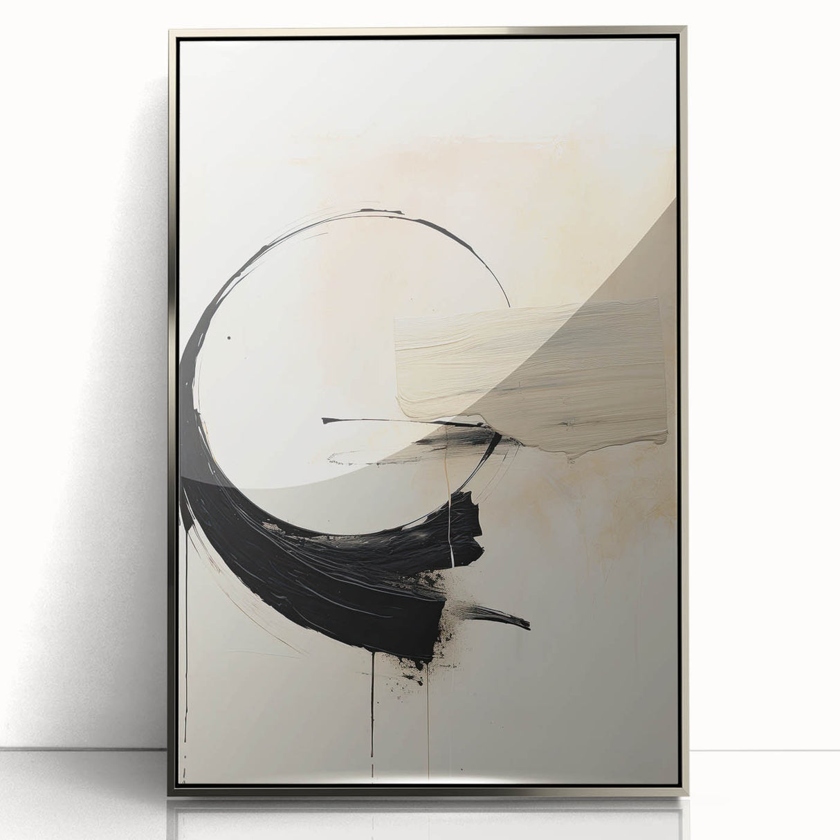 Framed Art for Dining Spaces - Abstract Black, White & Beige Print
