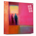Abstract figurative wall art displayed in a sleek acrylic glass frame, showcasing vibrant colors and intricate designs, ideal for modern home decor.