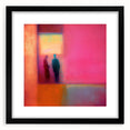 Abstract figurative wall art framed with a black mat, showcasing vibrant colors and dynamic shapes, perfect for modern home decor and art enthusiasts.