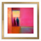 Abstract figurative wall art framed in gold, featuring vibrant colors and dynamic shapes, ideal for modern home decor. Adds a contemporary touch to any living space.