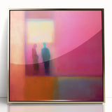 Framed abstract figurative wall art with gold accents, showcasing fluid shapes and vibrant colors, perfect for modern home decor. Ideal for enhancing any living space with a touch of elegance and creativity.
