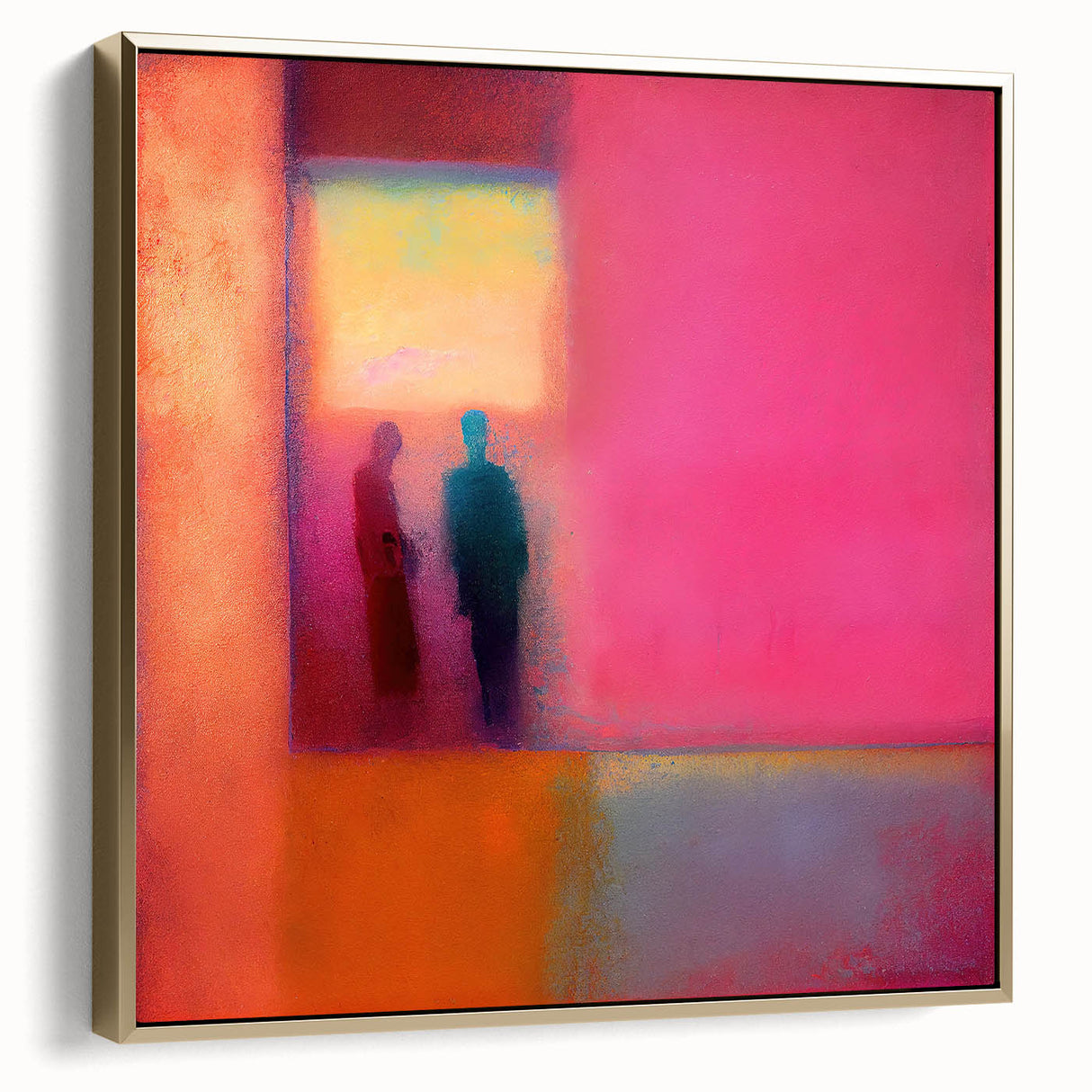 Framed abstract figurative wall art featuring a blend of silver and gold tones, showcasing a modern design that adds elegance to any interior decor.
