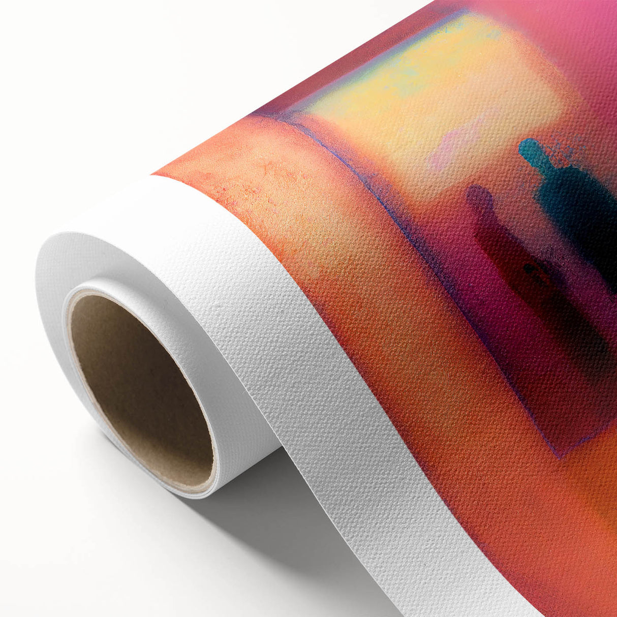 Abstract figurative wall art design on rolled canvas, showcasing vibrant colors and dynamic shapes, ideal for modern home decor or artistic spaces.