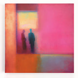 Abstract figurative wall art on stretched canvas showcasing vibrant colors and dynamic shapes, perfect for modern home decor or artistic spaces.