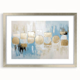 Abstract geometric frame in silver with a white mat, showcasing a modern minimalist design perfect for contemporary artwork display. Ideal for home or office decor.