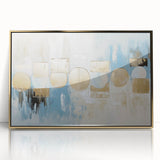 Framed abstract geometric wall art in gold tones, featuring intricate shapes and lines, ideal for modern home decor or office spaces. Perfect focal point for contemporary aesthetics.