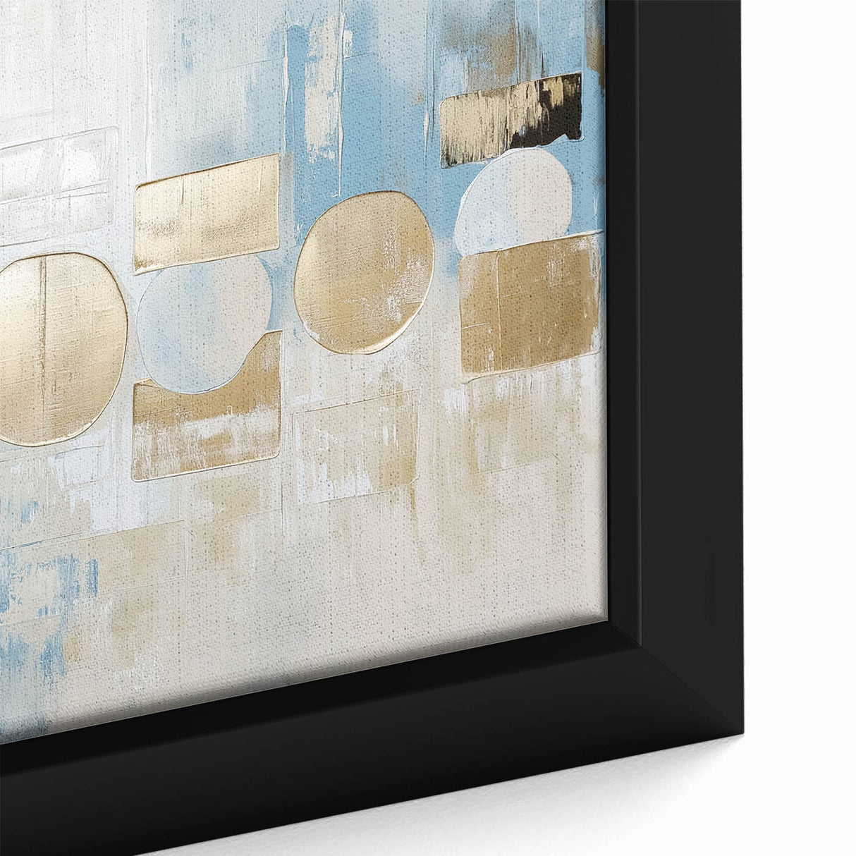 Close-up view of an abstract geometric framed canvas art piece showcasing vibrant colors and intricate patterns, perfect for modern home decor accents.