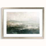 Abstract landscape wall art framed in silver with a mat, showcasing vibrant colors and dynamic shapes, perfect for modern home decor and aesthetic enhancement.