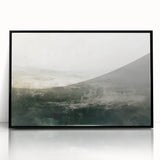 Framed abstract landscape wall art featuring vibrant colors and dynamic shapes, set in a sleek black frame, ideal for modern home decor.