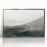 Framed abstract landscape wall art in silver acrylic, showcasing a blend of soft colors and dynamic shapes, perfect for modern home decor accents.